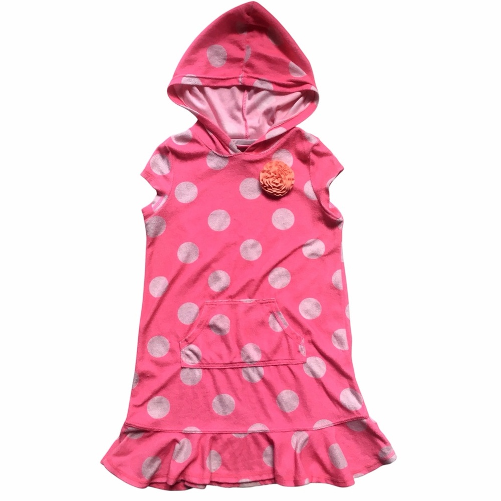Pink Hooded Bathing Suit Coverup Polka Dots Sz 5